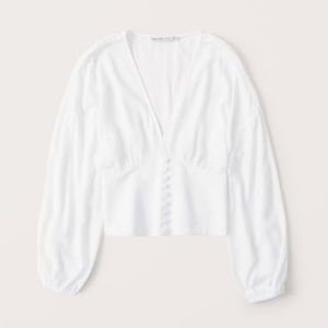 White Button-up Waisted Blouse | Size Small | Long Sleeve | Like New